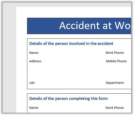 An accident form published using the People Inc. employee Self-Service module