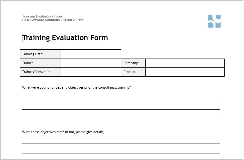 Traditional paper based training evaluation form